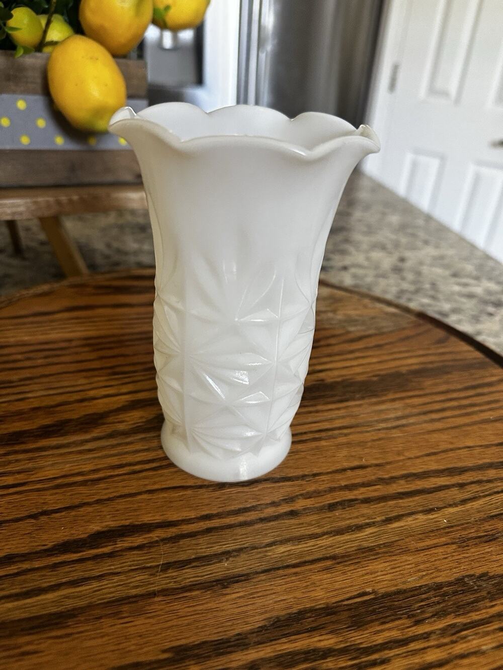 Vintage Hazel Atlas Glass White Milk Glass Starburst Scalloped Glass/Vase